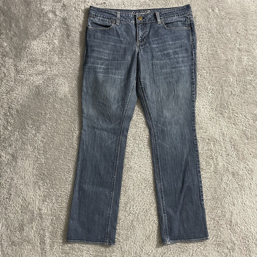 American Eagle‎ Jeans Womens 12 77 Straight Medium Wash Low Rise Blue Denim